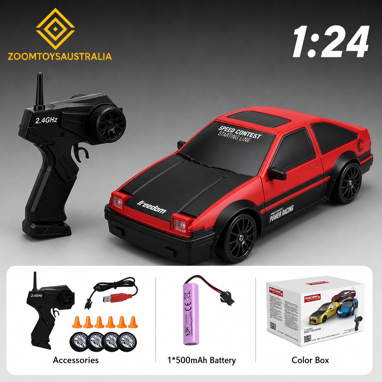 Premium Large AE86 RC Track-Spec Sports Car | PVC Model | 1:24 Scale