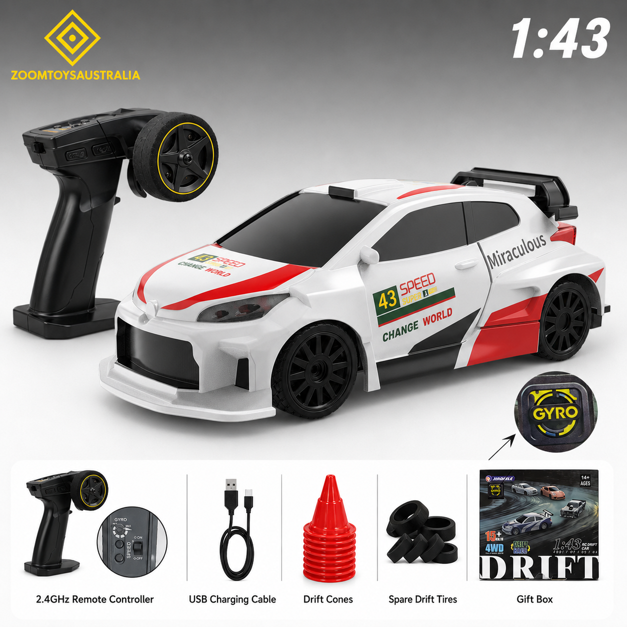 Premium Mini Hatchback RC Track-Spec Sports Car | Medium Model | 1:43 Scale