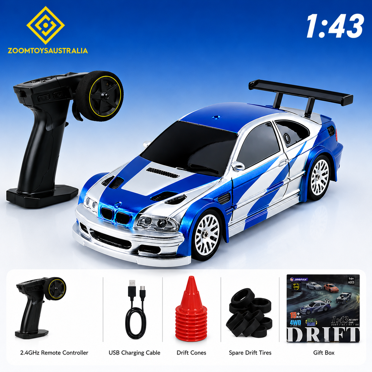 Premium Mini M3 RC Track-Spec Sports Car | Medium Model | 1:43 Scale