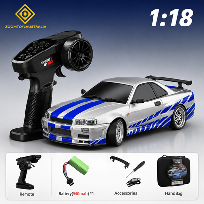 Premium Mini R34 RC Track-Spec Sports Car | Medium Model | 1:18 Scale