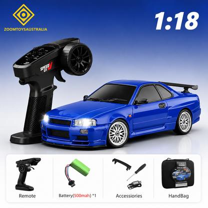 Premium Mini R34 RC Track-Spec Sports Car | Medium Model | 1:18 Scale