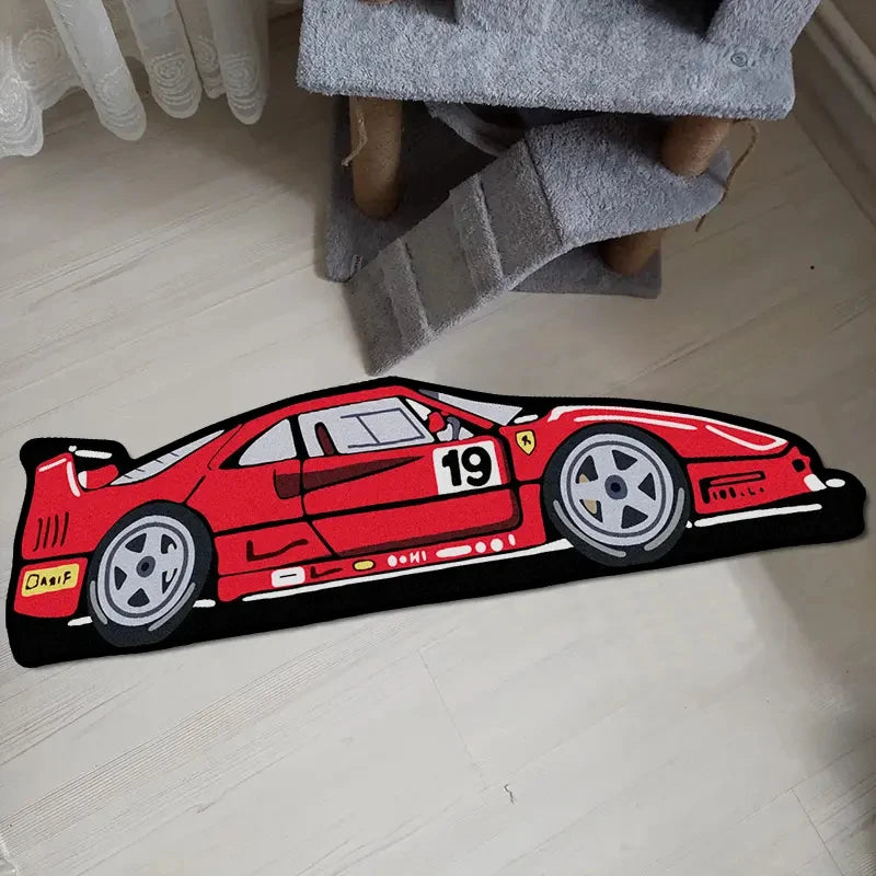 Retro Ferrari Floor Mat | Wool-Like Fabric Cushion | Home Decoration | 3 Sizes