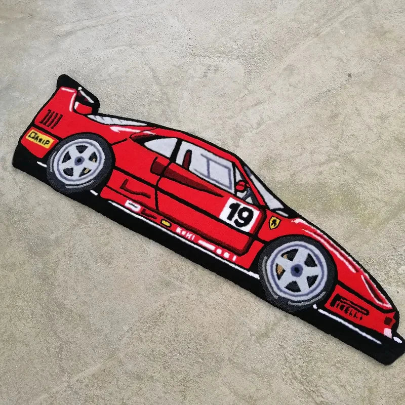 Retro Ferrari Floor Mat | Wool-Like Fabric Cushion | Home Decoration | 3 Sizes