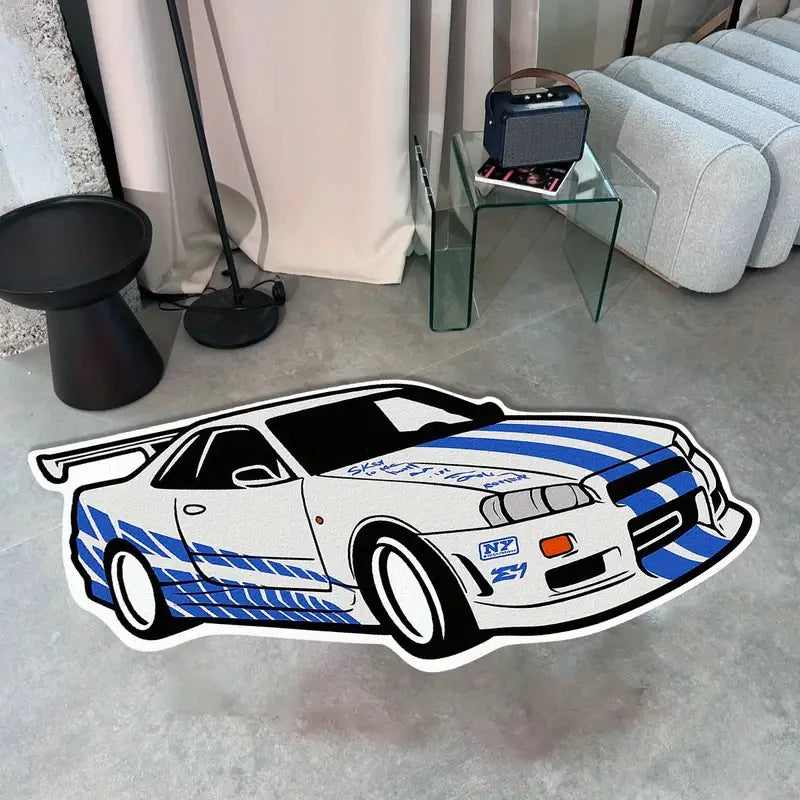 Retro R34 Skyline Floor Mat | Wool-Like Fabric Cushion | Home Decoration | 3 Sizes