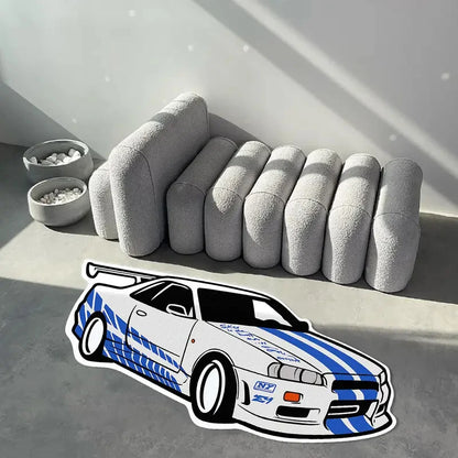 Retro R34 Skyline Floor Mat | Wool-Like Fabric Cushion | Home Decoration | 3 Sizes