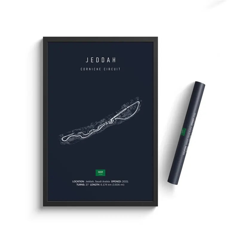 F1 Jeddah Saudi Arabia Track Circuit | Poster | Waterproof Ink | 5 Sizes