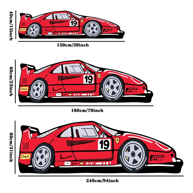 Retro Ferrari Floor Mat | Wool-Like Fabric Cushion | Home Decoration | 3 Sizes