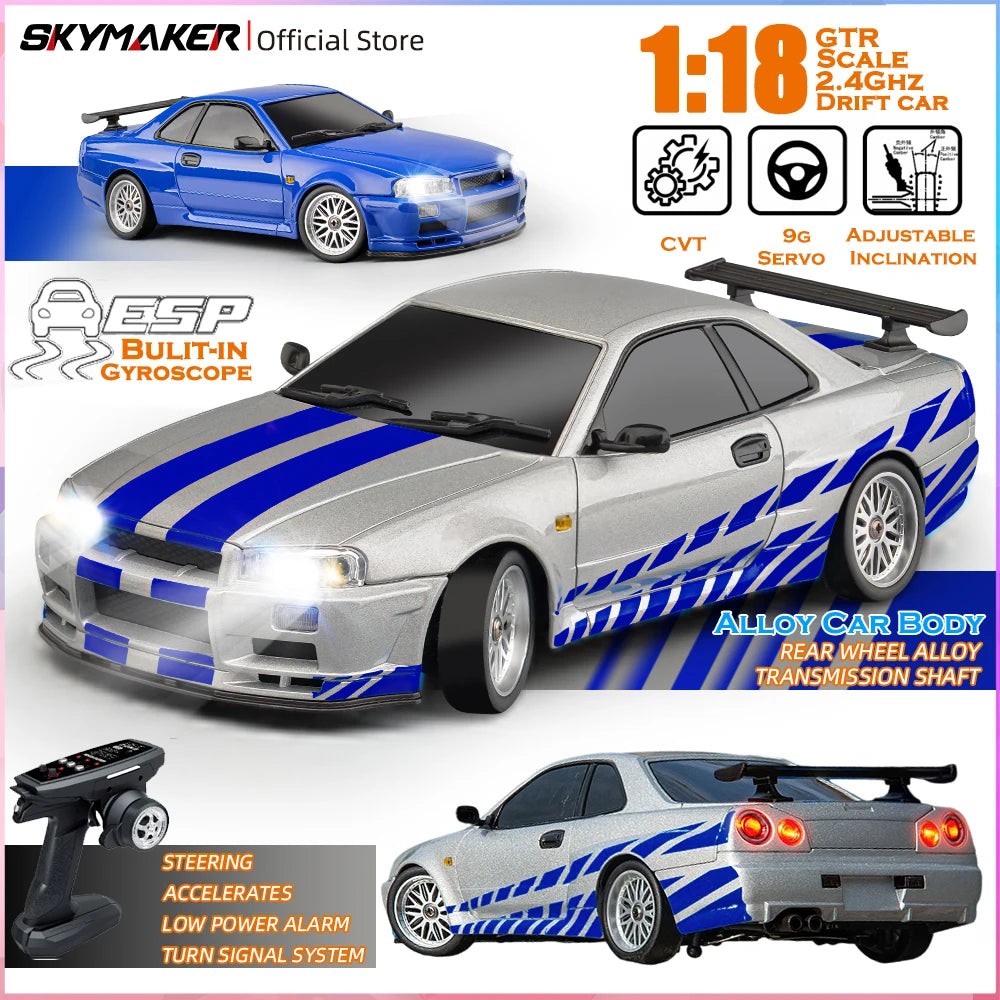 Premium Mini R34 RC Track-Spec Sports Car | Medium Model | 1:18 Scale