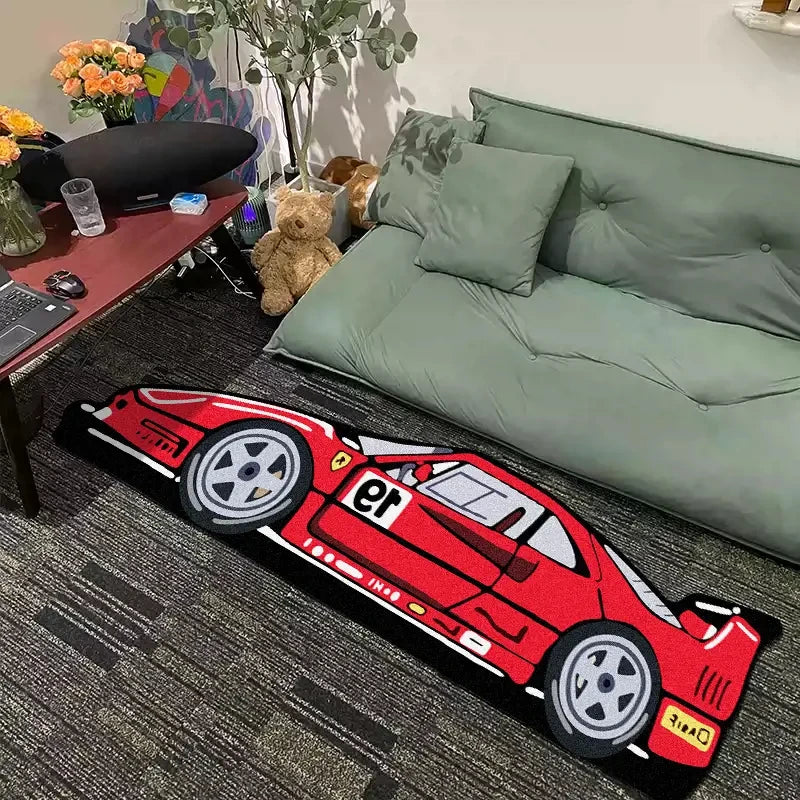 Retro Ferrari Floor Mat | Wool-Like Fabric Cushion | Home Decoration | 3 Sizes