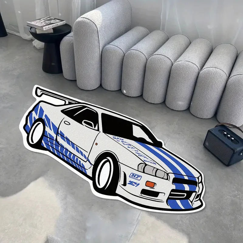 Retro R34 Skyline Floor Mat | Wool-Like Fabric Cushion | Home Decoration | 3 Sizes