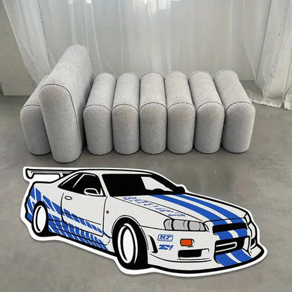 Retro R34 Skyline Floor Mat | Wool-Like Fabric Cushion | Home Decoration | 3 Sizes